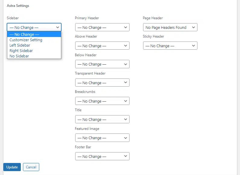 Astra Bulk Edit plugin with multiple settings