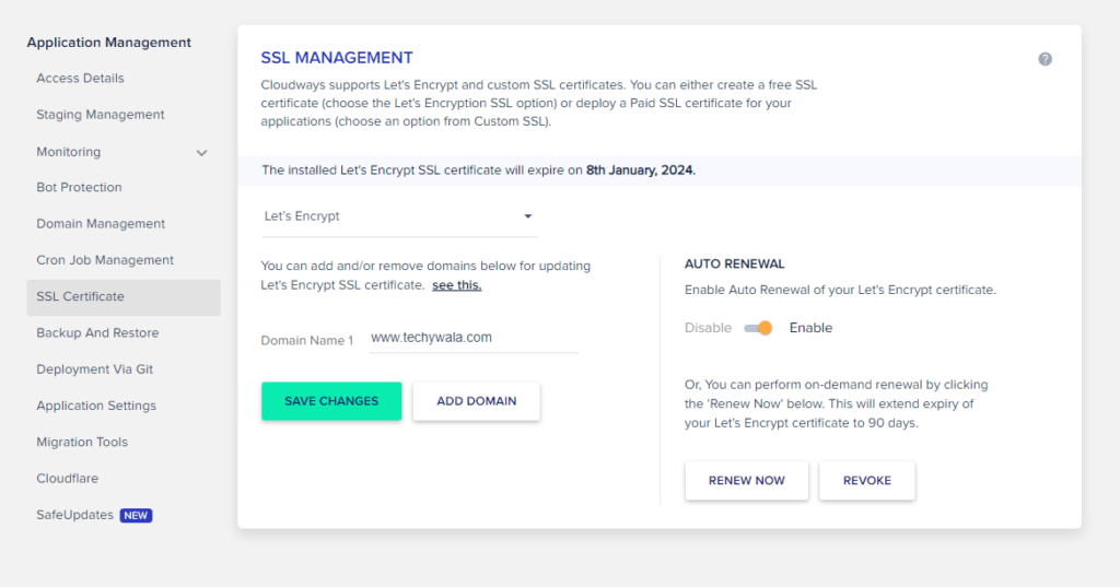 CloudWays Free SSL