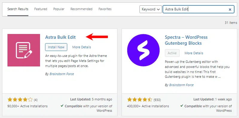 install astra bulk edit plugin