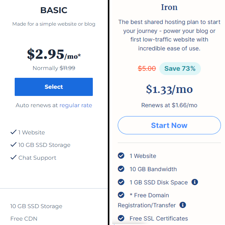 verpex vs bluehost basic plan comparison